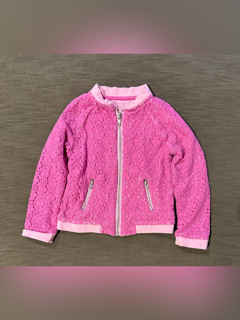 Design History Girls Pink Lace Zip Bomber Jacket